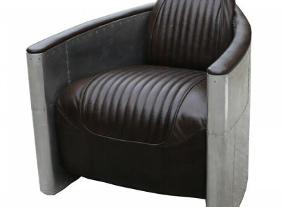 Aviator Bank Fauteuil Bank club Lounge Aluminium Vliegtuig Retro Echt Leer Vintage